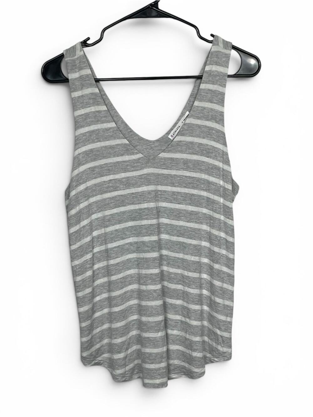 Athleta Gray and Light Gray Striped V-Neck Tank lined size Medium